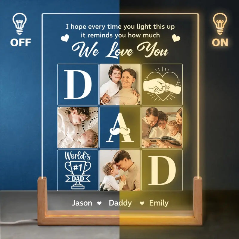 Custom Photo Forever In My Heart - Family Personalized Custom Shaped 3D LED Walnut Night Light -  Father's Day, Birthday Gift For Dad