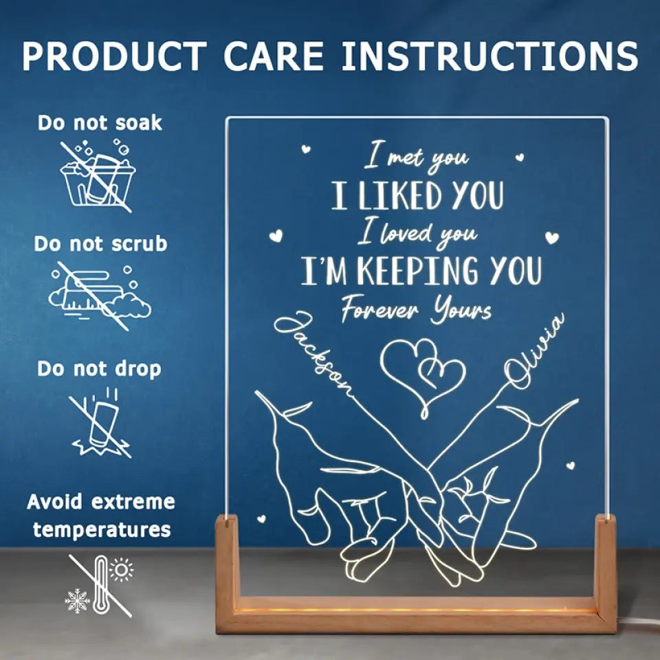 I'm Keeping You, Forever Yours - Couple Personalized Custom Shaped 3D LED Walnut Night Light - Gift For Husband Wife, Anniversary