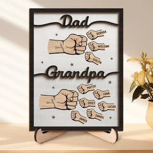 First Daddy Now Grandpa - Family Personalized Custom 2-Layered Wooden Plaque With Stand - Father's Day, Gift For Dad, Grandpa