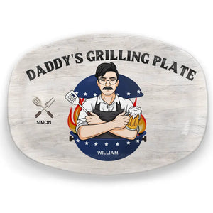 Daddy's Grilling Plate - Family Personalized Custom Platter - Father's Day, Gift For Dad, Grandpa