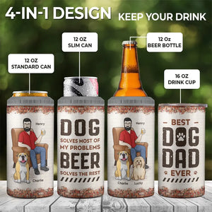 Mes amis sont des chiens et de la bière - Gobelet isotherme 4 en 1 personnalisé pour chien - Fête des pères, cadeau pour les propriétaires d'animaux et les amoureux des animaux