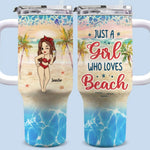 Summertime And The Livin’ Is Easy - Bestie Personalized Custom 40 Oz Stainless Steel Tumbler With Handle - Summer Vacation Gift For Beach Lovers, Women