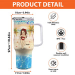 Summertime And The Livin’ Is Easy - Bestie Personalized Custom 40 Oz Stainless Steel Tumbler With Handle - Summer Vacation Gift For Beach Lovers, Women