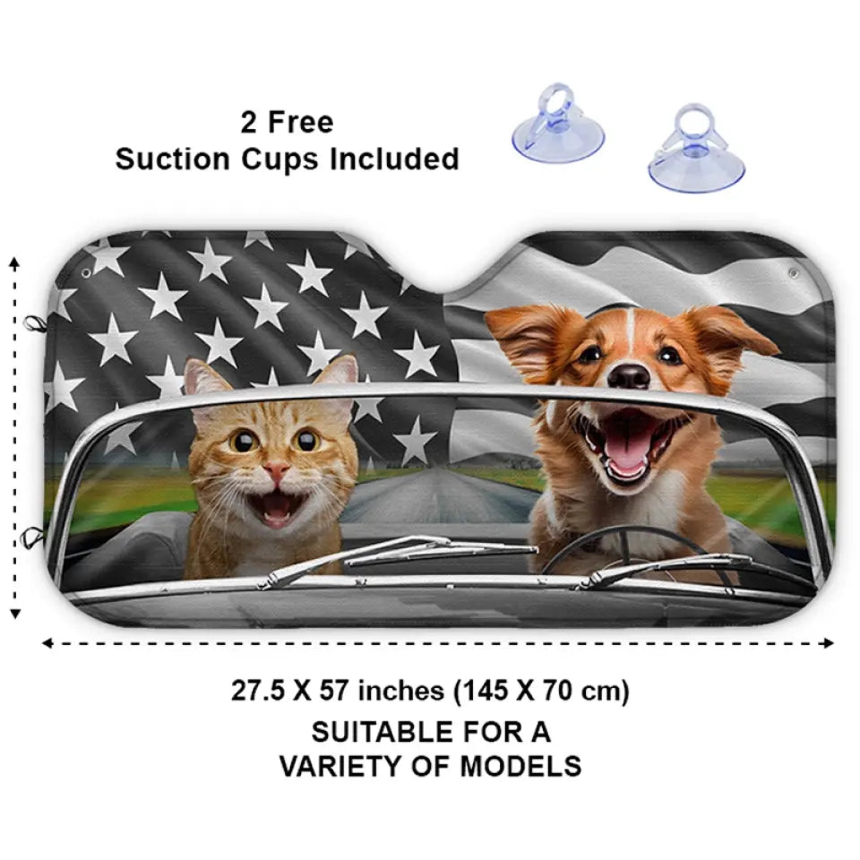 Custom Photo Let's Go On An Adventure - Dog & Cat Personalized Custom Auto Windshield Sunshade, Car Window Protector - Gift For Pet Owners, Pet Lovers