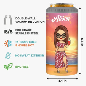 Dans un état d'esprit estival - Gobelet isotherme personnalisé 4 en 1 pour meilleure amie - Cadeau de vacances d'été pour meilleures amies, meilleures amies et sœurs