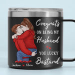 Congrats On Being My Husband - Couple Personalized Custom 14oz Stainless Steel Tumbler With Handle - Gift For Husband, Wife, Couple