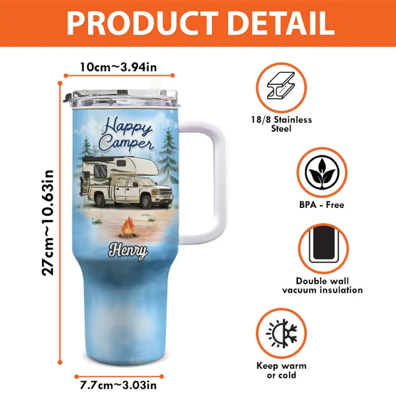 Life Is Better Around The Campfire - Camping Personalized Custom 40 Oz Stainless Steel Tumbler With Handle - Gift For Campers, RV Lovers