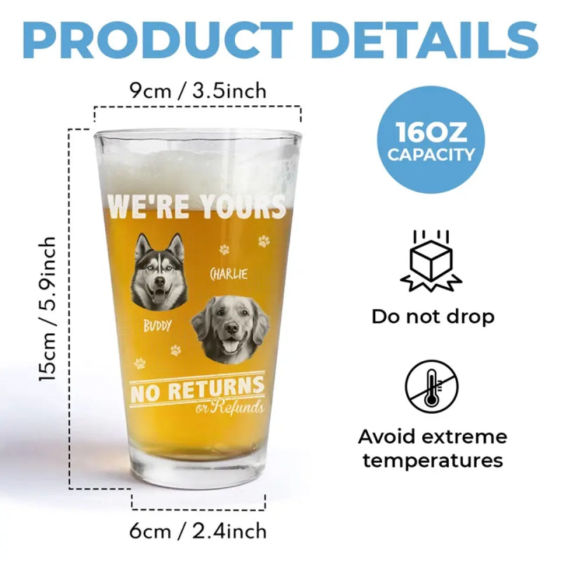 Custom Photo I Work Until Beer O’Clock - Dog & Cat Personalized Custom Beer Glass - Gift For Dog Lovers, Dog Dads, Dog Moms