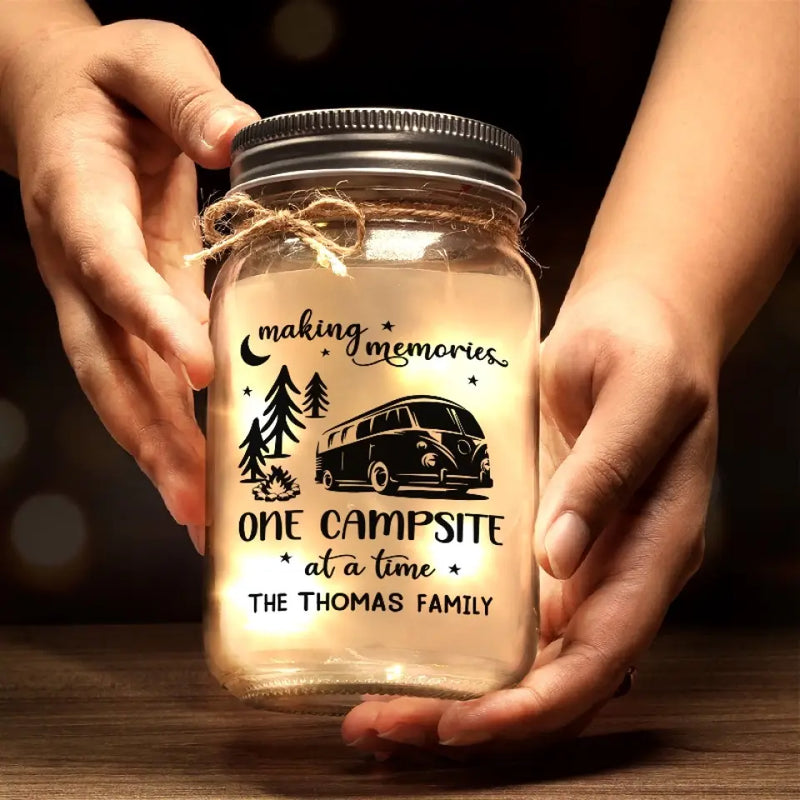 Home Is Where You Park It - Camping Personalized Custom Mason Jar Light - Gift For Family, Couple, Campers