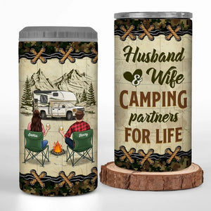 Partenaires de camping pour la vie - Gobelet isotherme 4 en 1 personnalisé pour le camping - Cadeau pour couple, mari et femme, amoureux du camping