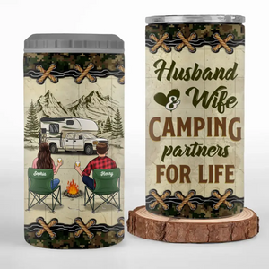 Partenaires de camping pour la vie - Gobelet isotherme 4 en 1 personnalisé pour le camping - Cadeau pour couple, mari et femme, amoureux du camping