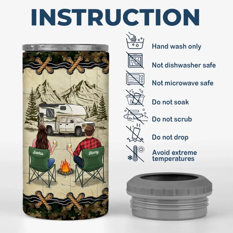 Camping Partners For Life - Camping Personalized Custom 4 In 1 Can Cooler Tumbler - Gift For Couple, Husband Wife, Camping Lovers