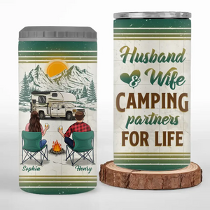 Asseyons-nous au camping - Gobelet isotherme 4 en 1 personnalisé pour camping - Cadeau pour couple, mari, femme, amoureux du camping