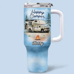 Life Is Better Around The Campfire - Camping Personalized Custom 40 Oz Stainless Steel Tumbler With Handle - Gift For Campers, RV Lovers