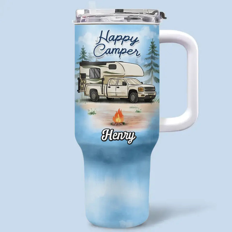 Life Is Better Around The Campfire - Camping Personalized Custom 40 Oz Stainless Steel Tumbler With Handle - Gift For Campers, RV Lovers