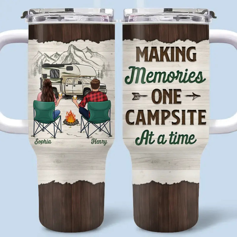 Find Joy In The Journey - Camping Personalized Custom 40 Oz Stainless Steel Tumbler With Handle - Gift For Couple, Campers