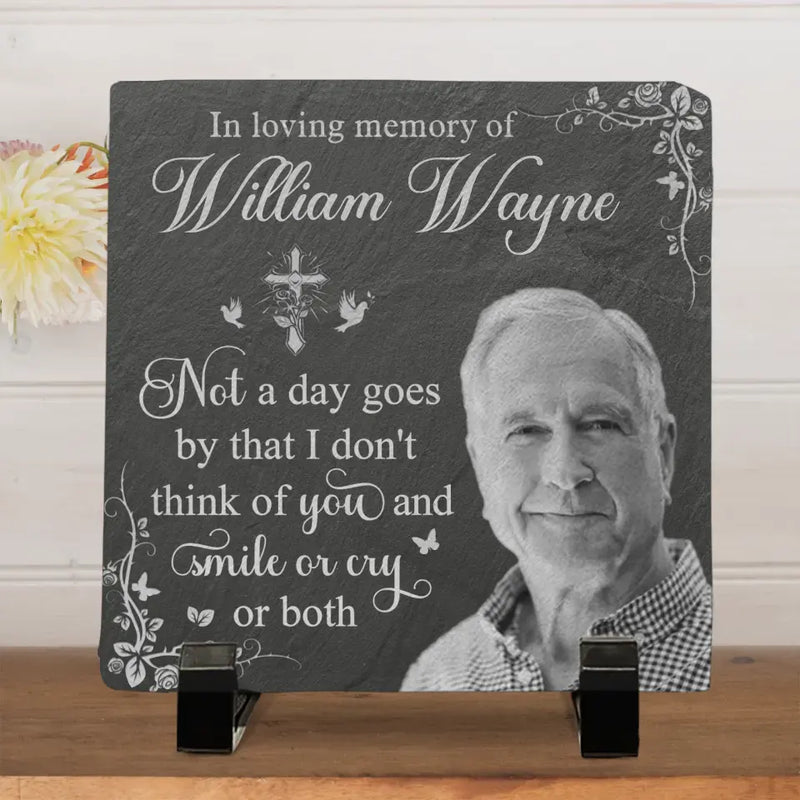 Custom Photo Greatly Loved, Deeply Missed - Memorial Personalized Custom Square Shaped Stone With Stand - Sympathy Gift For Family