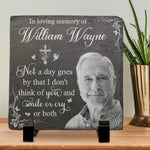 Custom Photo Greatly Loved, Deeply Missed - Memorial Personalized Custom Square Shaped Stone With Stand - Sympathy Gift For Family
