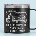 Making Memories One Campsite At A Time - Camping Personalized Custom 14oz Stainless Steel Tumbler With Handle - Gift For Campers, Families, RV Travelers