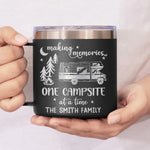Making Memories One Campsite At A Time - Camping Personalized Custom 14oz Stainless Steel Tumbler With Handle - Gift For Campers, Families, RV Travelers