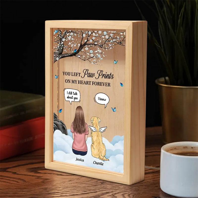 You Left Paw Prints On My Heart - Memorial Personalized Custom Frame Light Box - Sympathy Gift For Dog Lovers, Pet Owners