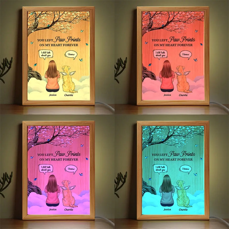 You Left Paw Prints On My Heart - Memorial Personalized Custom Frame Light Box - Sympathy Gift For Dog Lovers, Pet Owners
