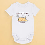 Protected By A Sleepy Buddy - Dog Personalized Custom Baby Onesie - Baby Shower Gift, Gift For Pet Owners, Pet Lovers