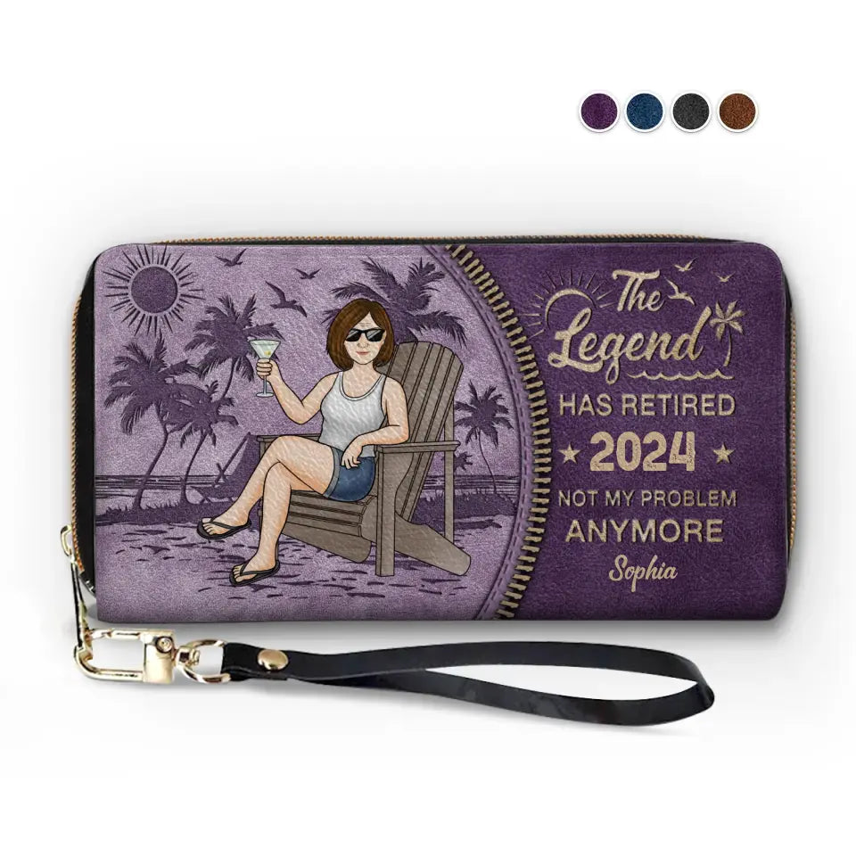 The Legend Has Retired, It's Not My Problem Anymore - Personalized Custom Leather Long Wallet -  Appreciation, Retirement Gift For Coworkers, Work Friends, Colleagues