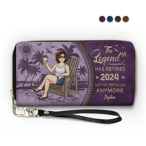 The Legend Has Retired, It's Not My Problem Anymore - Personalized Custom Leather Long Wallet -  Appreciation, Retirement Gift For Coworkers, Work Friends, Colleagues