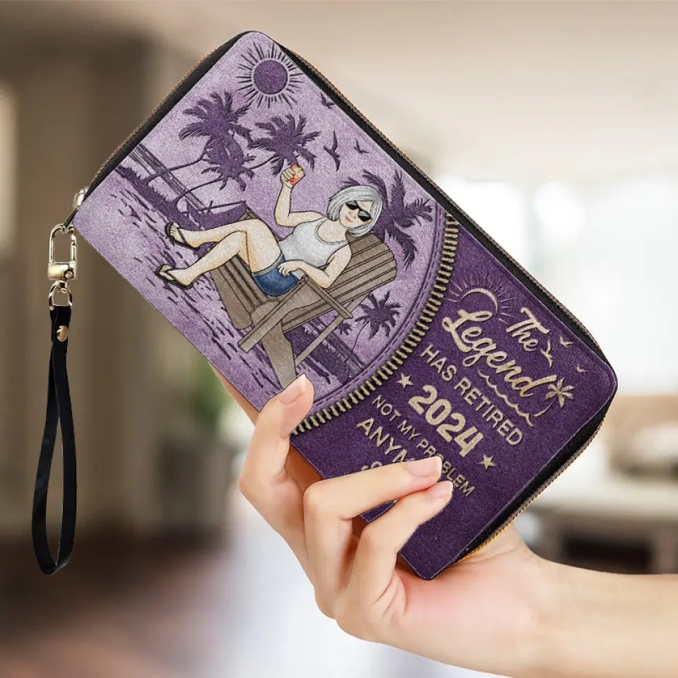 The Legend Has Retired, It's Not My Problem Anymore - Personalized Custom Leather Long Wallet -  Appreciation, Retirement Gift For Coworkers, Work Friends, Colleagues