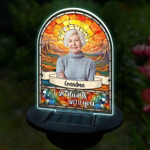 Photo personnalisée « Je suis toujours avec toi » - Lampe solaire de jardin personnalisée - Cadeau de condoléances pour les membres de la famille, les propriétaires d'animaux et les amoureux des animaux