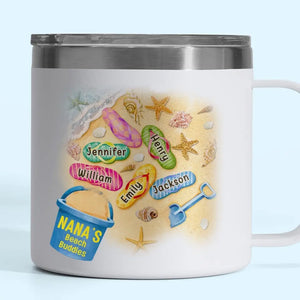 We Are Mom's Beach Buddies - Family Personalized Custom 14oz Stainless Steel Tumbler With Handle - Gift For Mom, Grandma