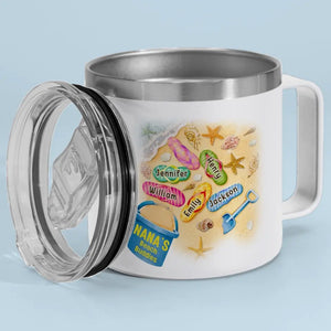 We Are Mom's Beach Buddies - Family Personalized Custom 14oz Stainless Steel Tumbler With Handle - Gift For Mom, Grandma