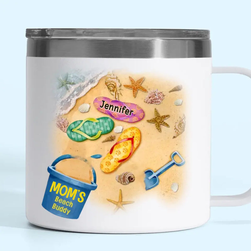 We Are Mom's Beach Buddies - Family Personalized Custom 14oz Stainless Steel Tumbler With Handle - Gift For Mom, Grandma