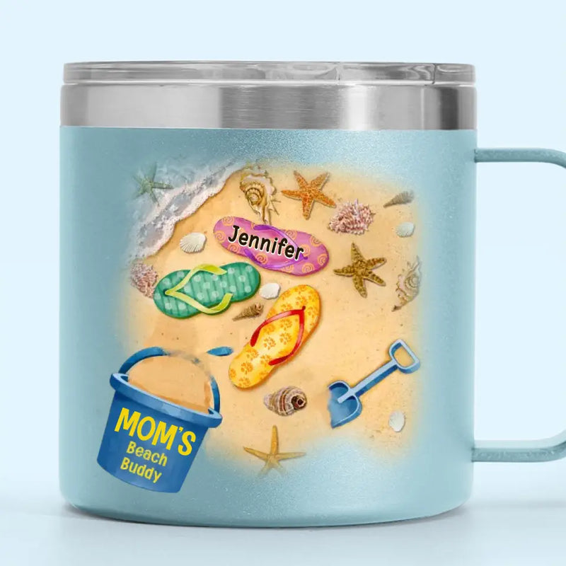 We Are Mom's Beach Buddies - Family Personalized Custom 14oz Stainless Steel Tumbler With Handle - Gift For Mom, Grandma