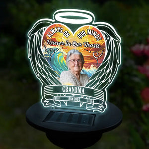 Photo personnalisée toujours présente dans nos esprits - Lampe solaire de jardin personnalisée commémorative - Cadeau de condoléances pour les membres de la famille, les propriétaires d'animaux et les amoureux des animaux