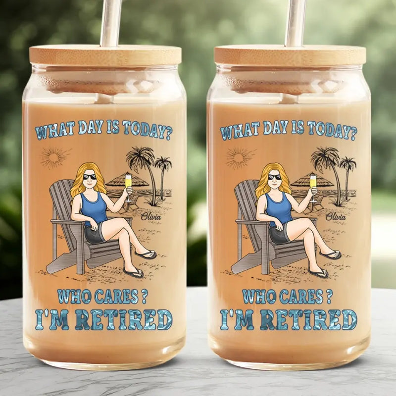 A Person Who Is Happy On Monday - Personalized Custom Glass Cup, Iced Coffee Cup - Appreciation, Retirement Gift For Retirees, Coworkers, Women