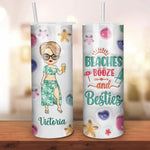 Beaches Booze And Besties - Bestie Personalized Custom 3D Inflated Effect Printed Skinny Tumbler - Summer Vacation Gift For Best Friends, BFF