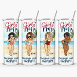 Girls Trip Cheaper Than Therapy - Bestie Personalized Custom Skinny Tumbler - Summer Vacation Gift, Birthday Pool Party Gift For Women