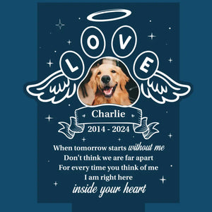 Photo personnalisée « Je suis juste ici dans ton cœur » - Lampe solaire de jardin personnalisée commémorative - Cadeau de condoléances pour les propriétaires d'animaux et les amoureux des animaux