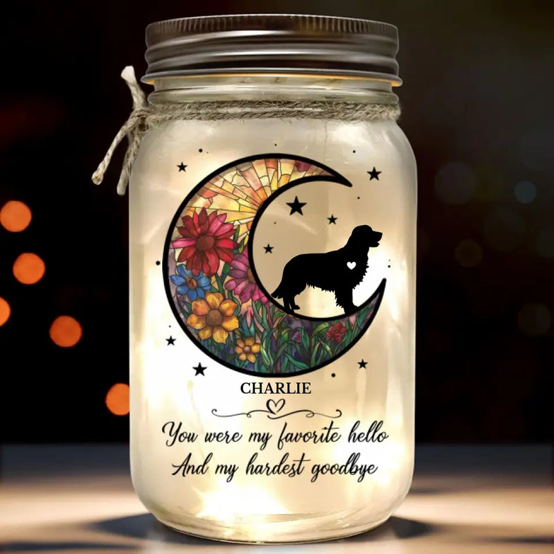 In Memory Of A Faithful Friend - Memorial Personalized Custom Mason Jar Light - Sympathy Gift For Dog Lovers