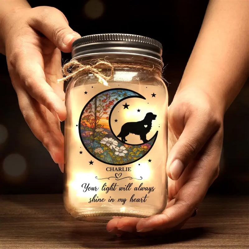 In Memory Of A Faithful Friend - Memorial Personalized Custom Mason Jar Light - Sympathy Gift For Dog Lovers