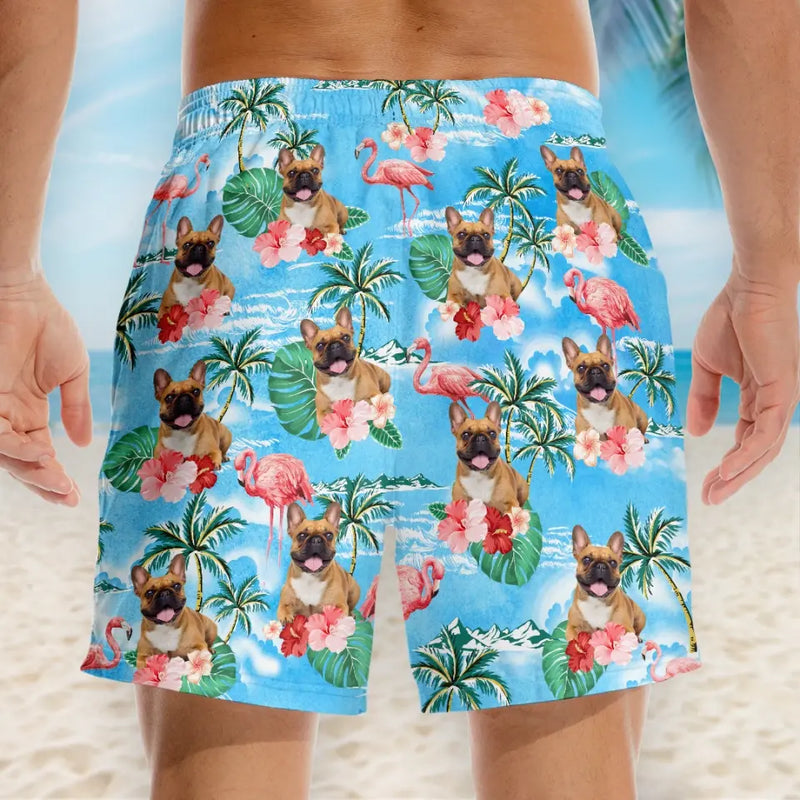 Custom Photo Beach Vibes And Wagging Tails - Dog & Cat Personalized Custom Tropical Hawaiian Aloha Men Beach Shorts - Summer Vacation Gift, Birthday Party Gift For Dog Lovers