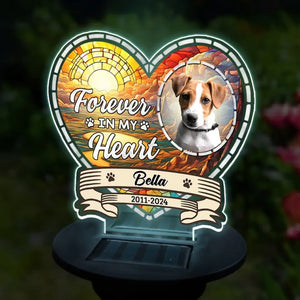 Photo personnalisée « Je suis à jamais dans ton cœur » - Lampe solaire de jardin personnalisée commémorative - Cadeau de condoléances pour les propriétaires et les amoureux des animaux