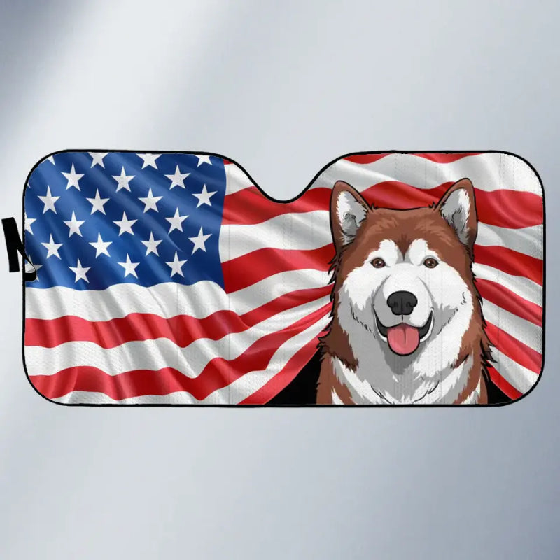God Bless America - Dog & Cat Personalized Custom Auto Windshield Sunshade, Car Window Protector - 4th of July, Gift For Dog Lovers, Pet Lovers