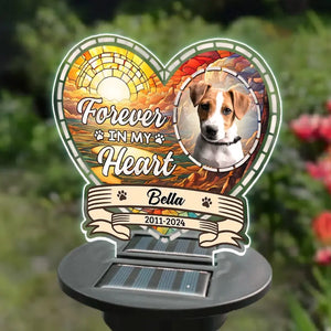 Photo personnalisée « Je suis à jamais dans ton cœur » - Lampe solaire de jardin personnalisée commémorative - Cadeau de condoléances pour les propriétaires et les amoureux des animaux