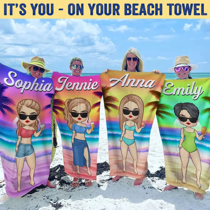 Summer, Beach, Pool, Travel - Bestie Personalized Custom Beach Towel - Summer Vacation Gift, Birthday Pool Party Gift For BFF, Sisters