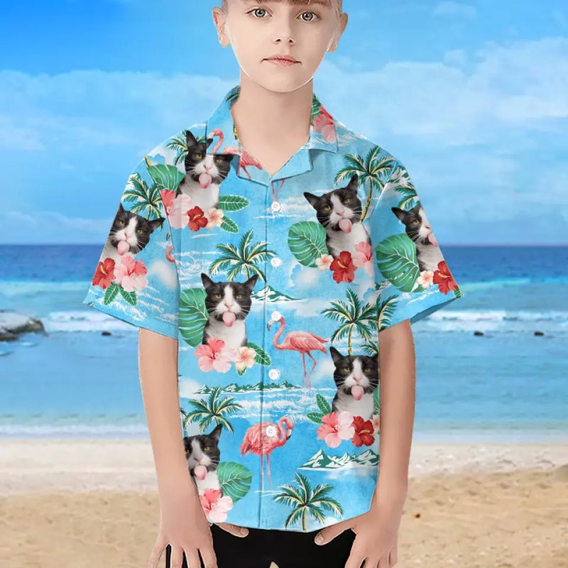 Custom Photo Beach More Worry Less - Dog & Cat Personalized Custom Unisex Tropical Hawaiian Aloha Shirt - Summer Vacation Gift, Birthday Gift For Kids, Cat Lovers