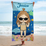 Summer, Beach, Pool, Travel And Kid - Family Personalized Custom Beach Towel - Summer Vacation Gift, Birthday Pool Party Gift For Family Members
