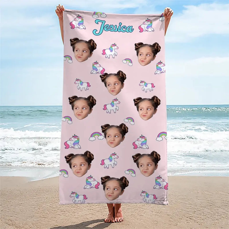 Custom Photo Let's Have An Unforgettable Summer - Family Personalized Custom Beach Towel - Summer Vacation Gift For Kids